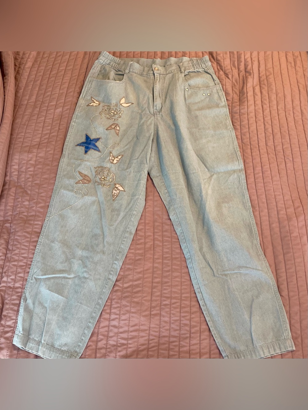 Vintage Simply Tops Y2K Embroidered Jeans Size 16 Rhinestone Tapered